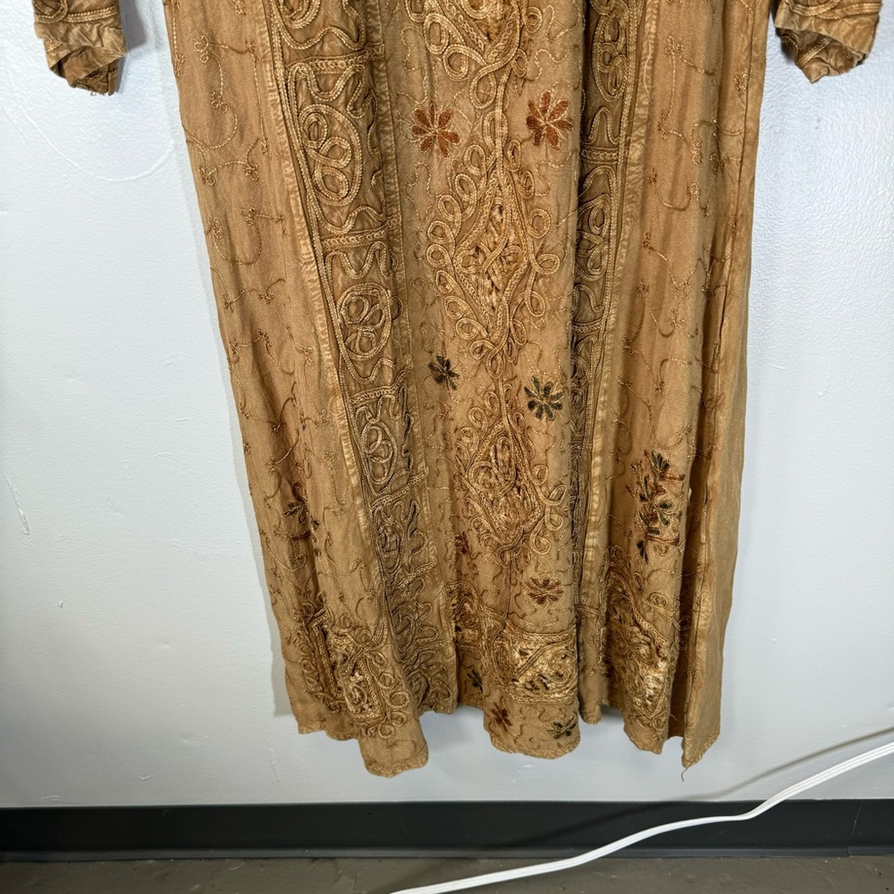 Vintage Bohemian Embroidered Maxi Dress Brown Velvet  Detail Large one size boho - Picture 4 of 13